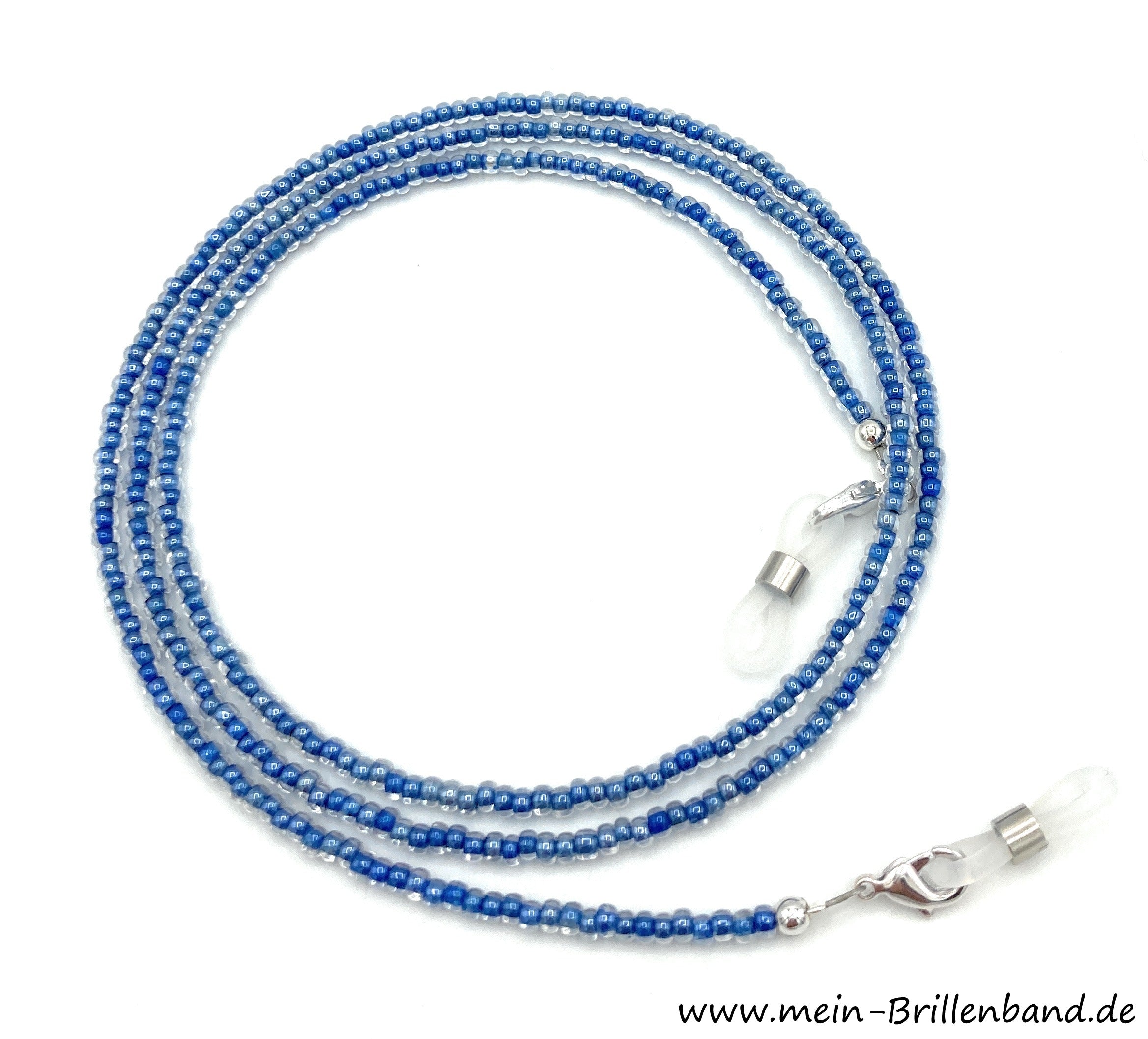 Brillenkette aus Rocailles & Glasperlen – Außen Kristall-Innen Blau
