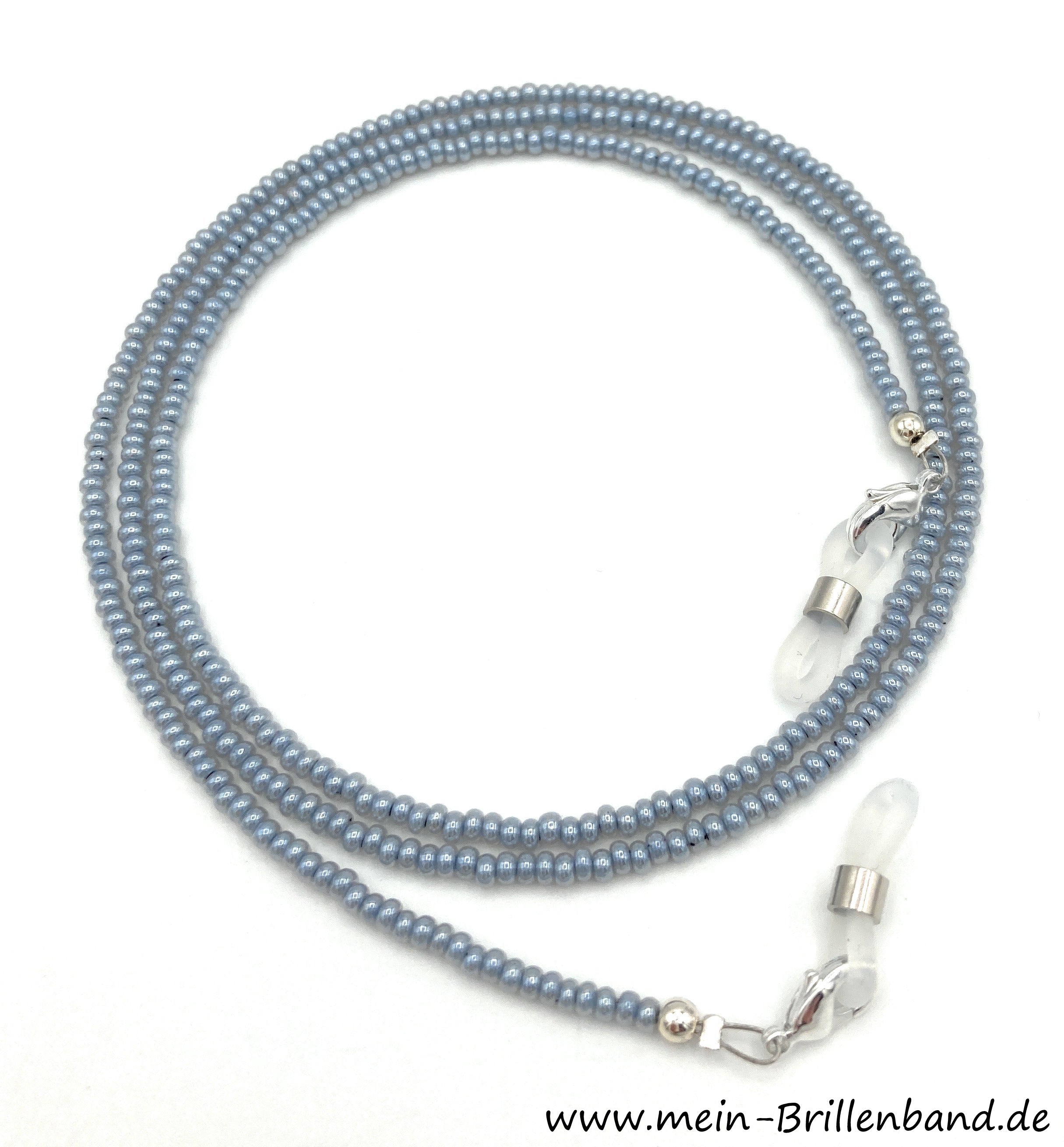 Brillenkette aus Rocailles & Glasperlen – Ceylon Silbergrau