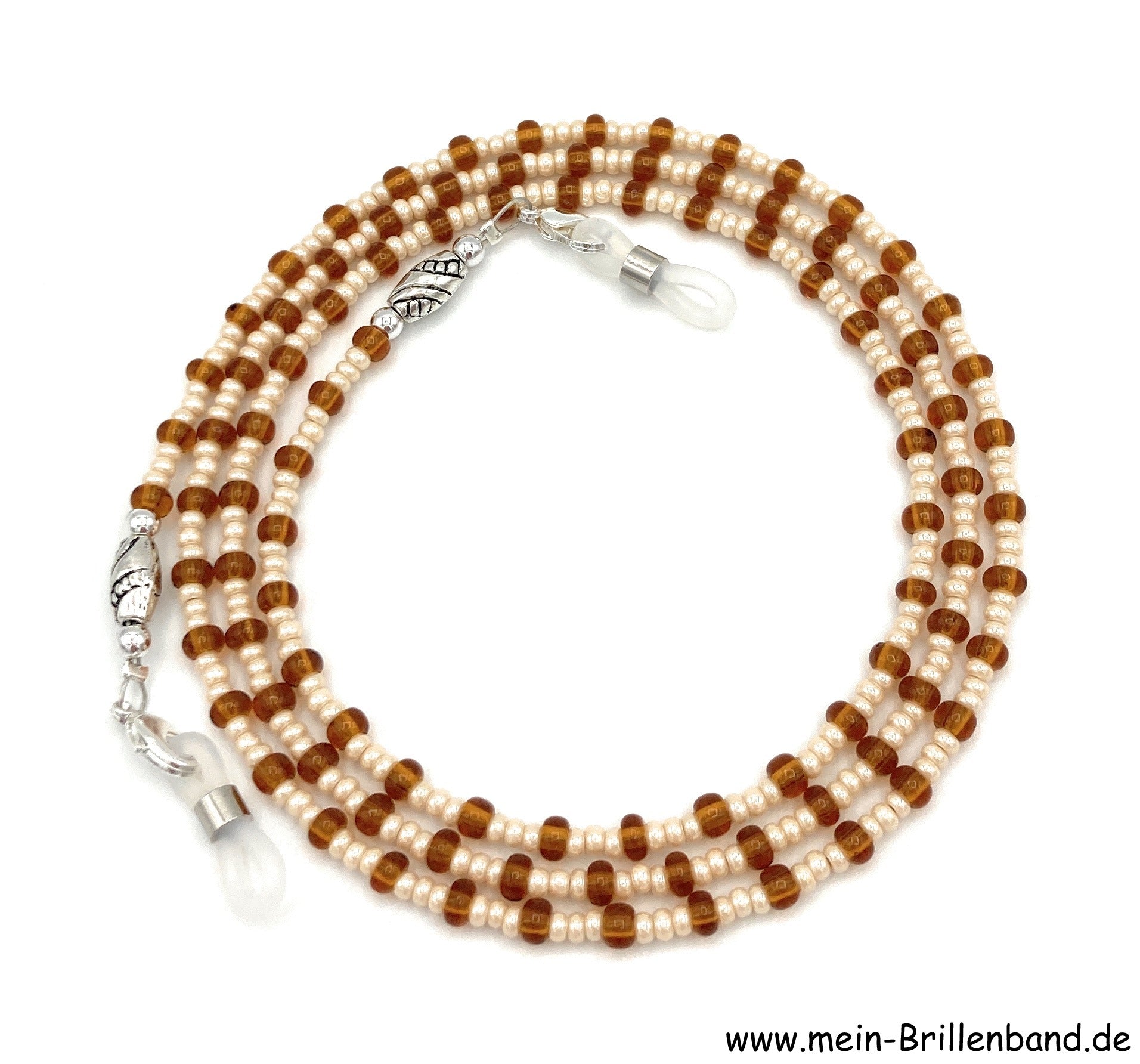 Brillenkette aus Rocailles & Metallperlen – Braun-Beige