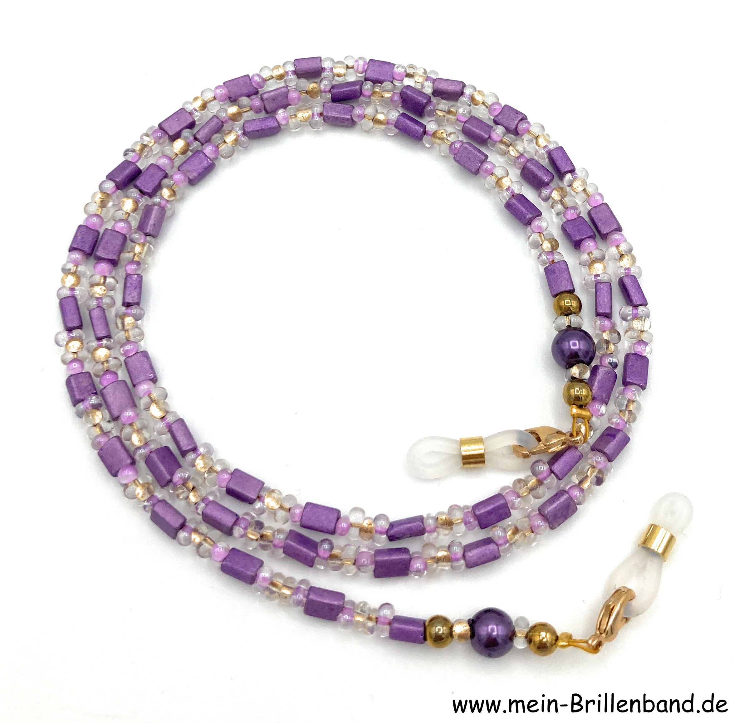 Brillenkette aus Schmetterlingsperlen & Glaswachsperlen – Lila-Kristall Gold