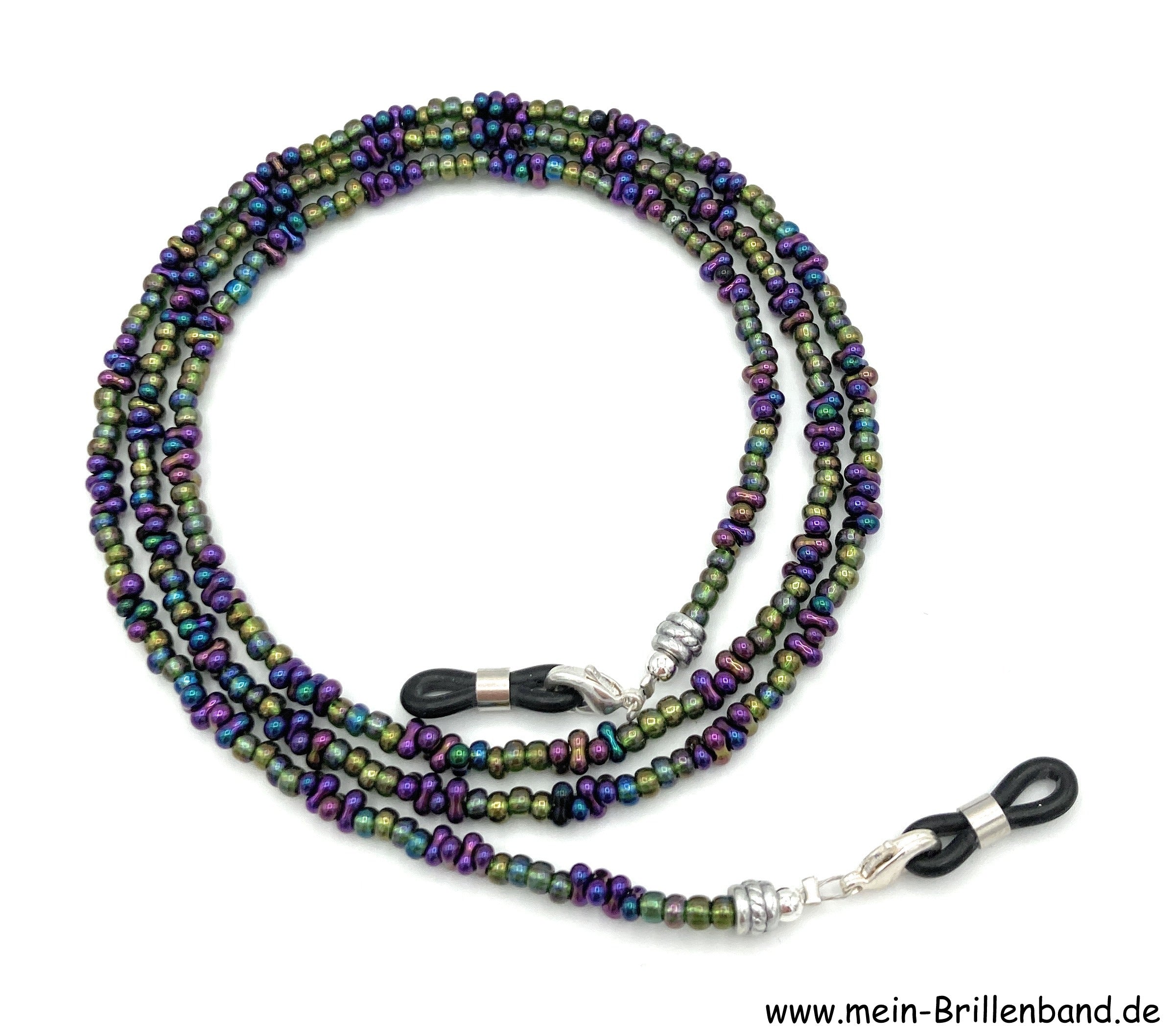 Brillenkette aus Schmetterlingsperlen & Rocailles – Lila-Grün