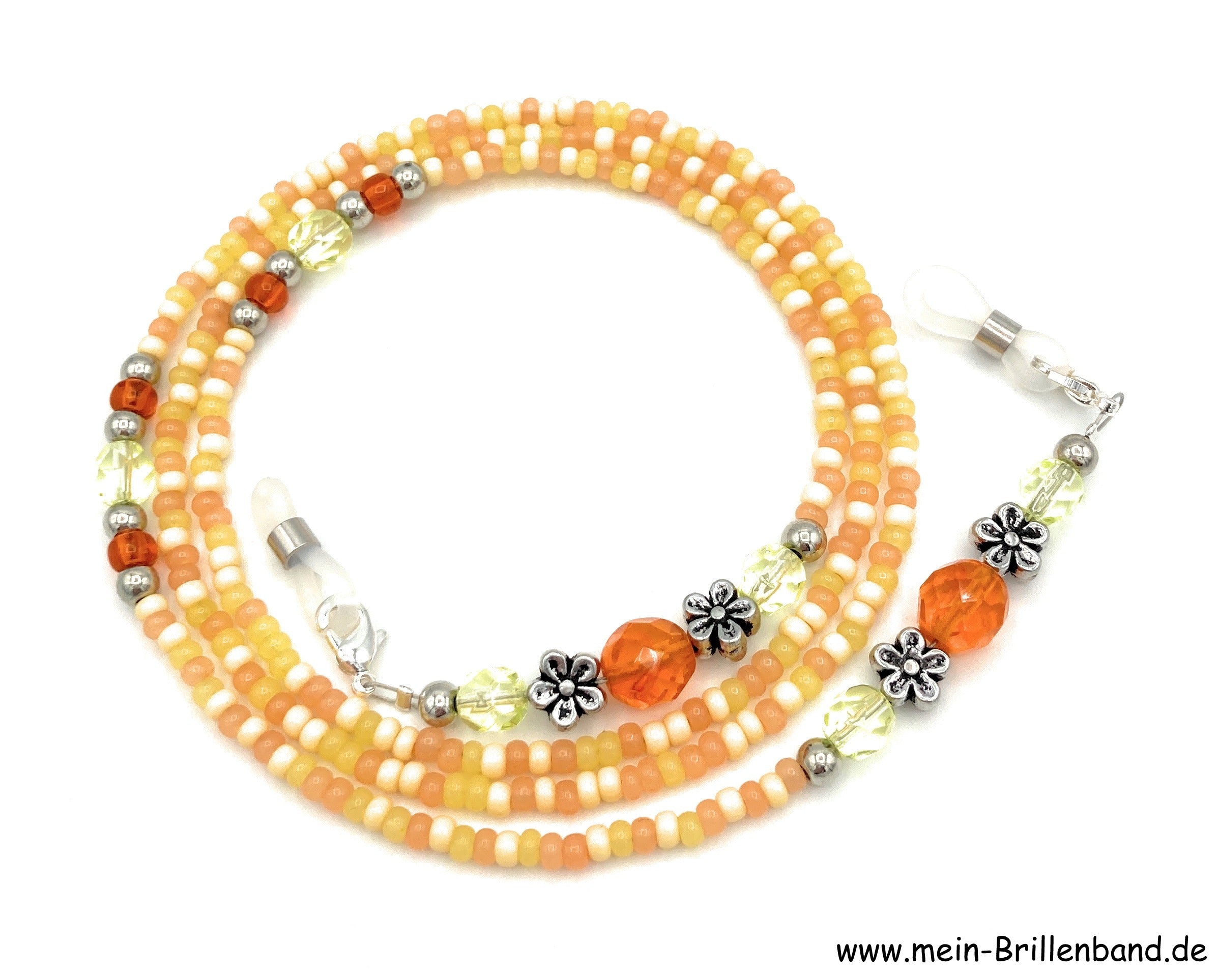 Brillenkette aus Glasschliffperlen & Rocailles – Gelb-Orange