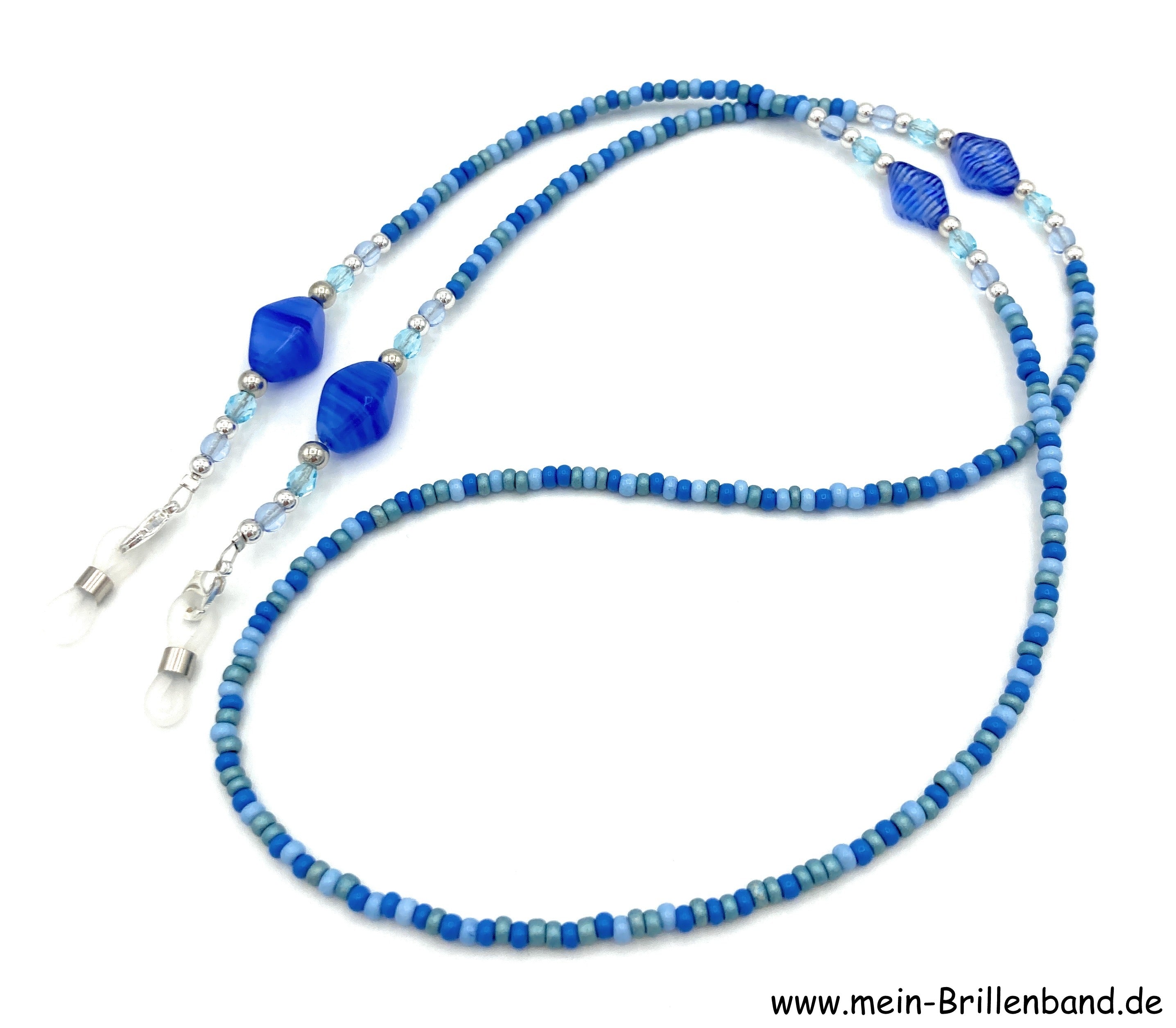 Brillenkette aus Rocailles & Glasperlen – Blau