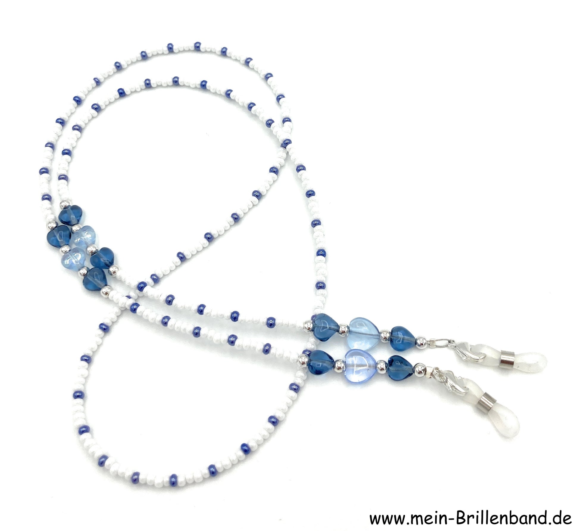 %Brillenkette - Brillenband "perlmuttweiß-blau"
