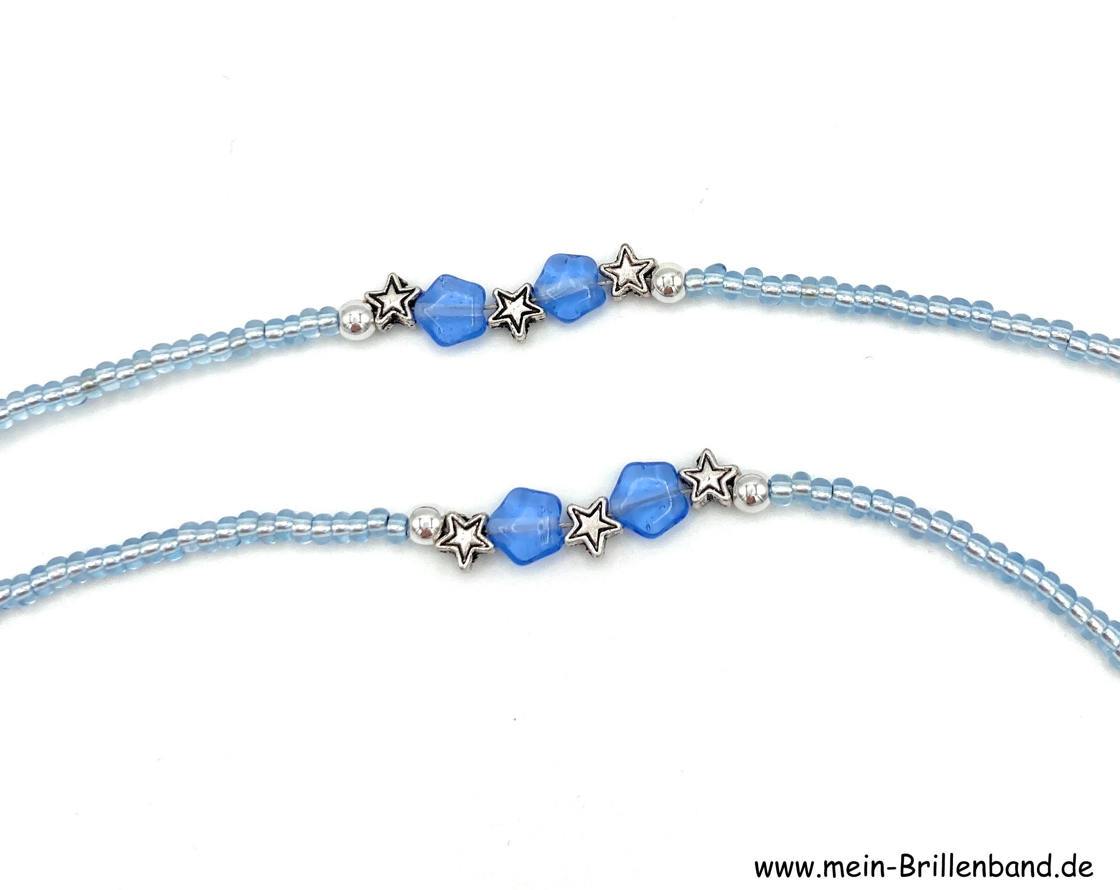 Brillenkette aus Glasschliffperlen & Glassternen – Hellblau