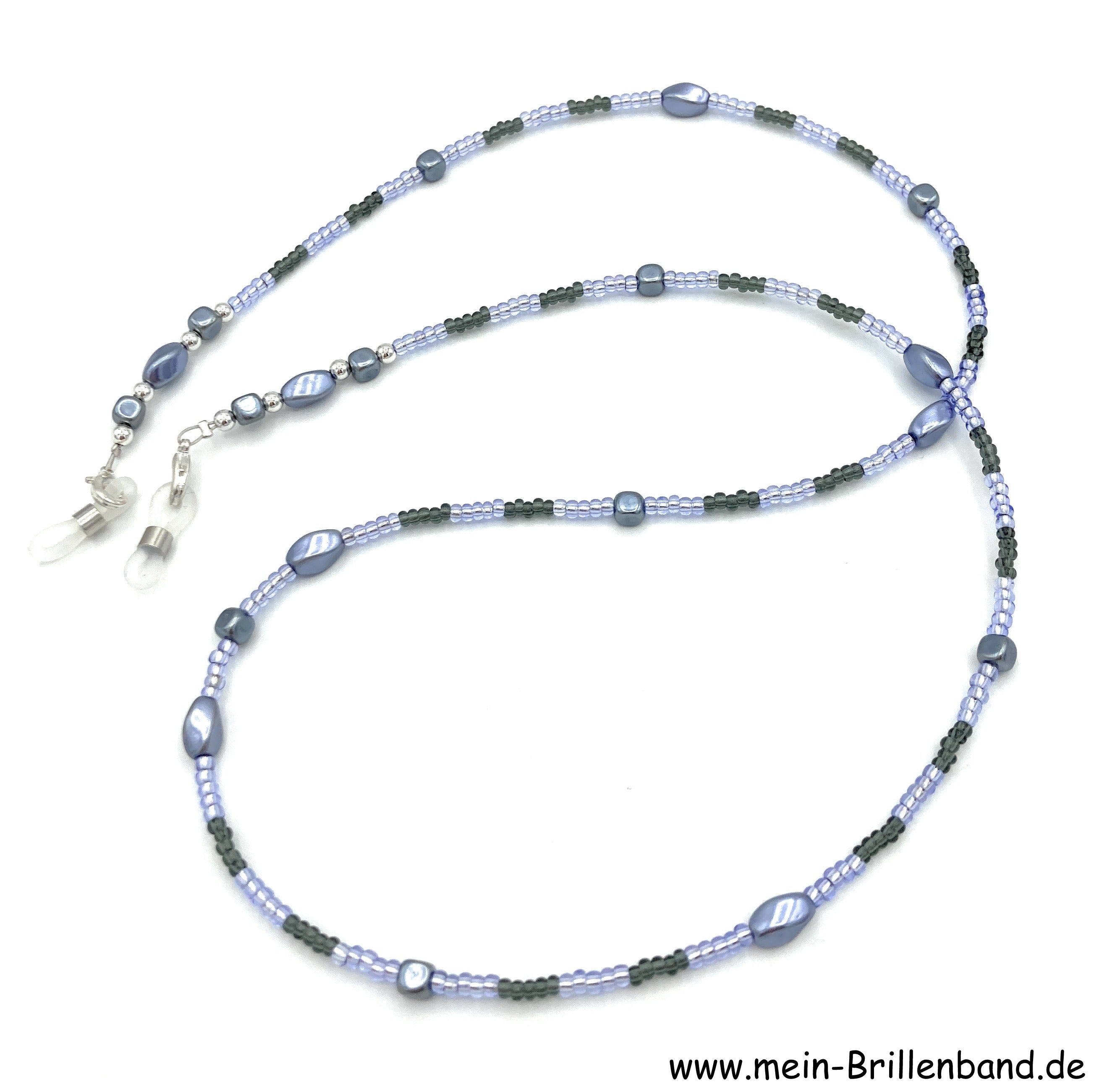 Brillenkette aus Glaswachsperlen & Rocailles – Taubenblau-Grau
