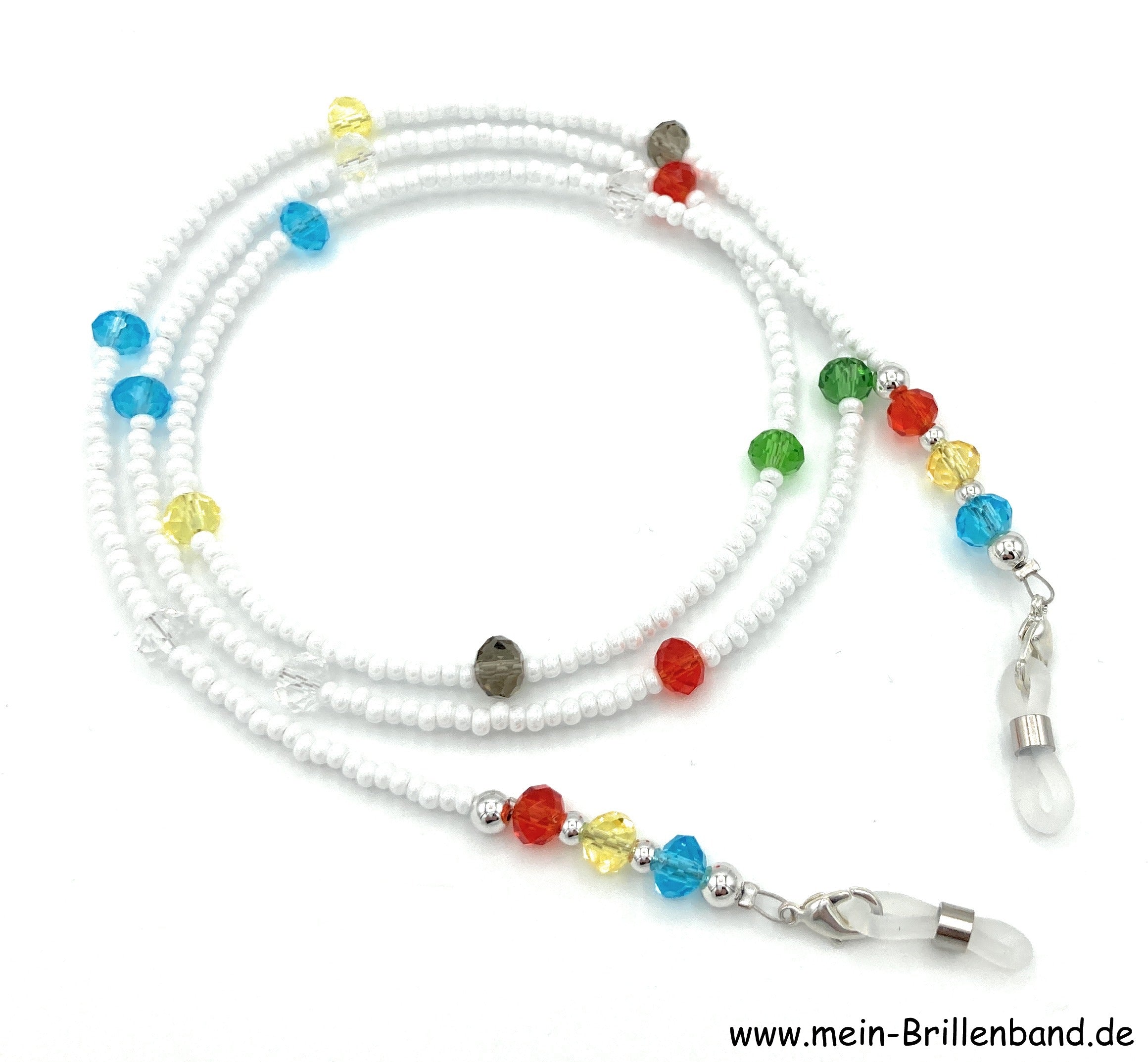 Brillenkette aus Glasschliffperlen & Rocailles – Weiß-Bunt