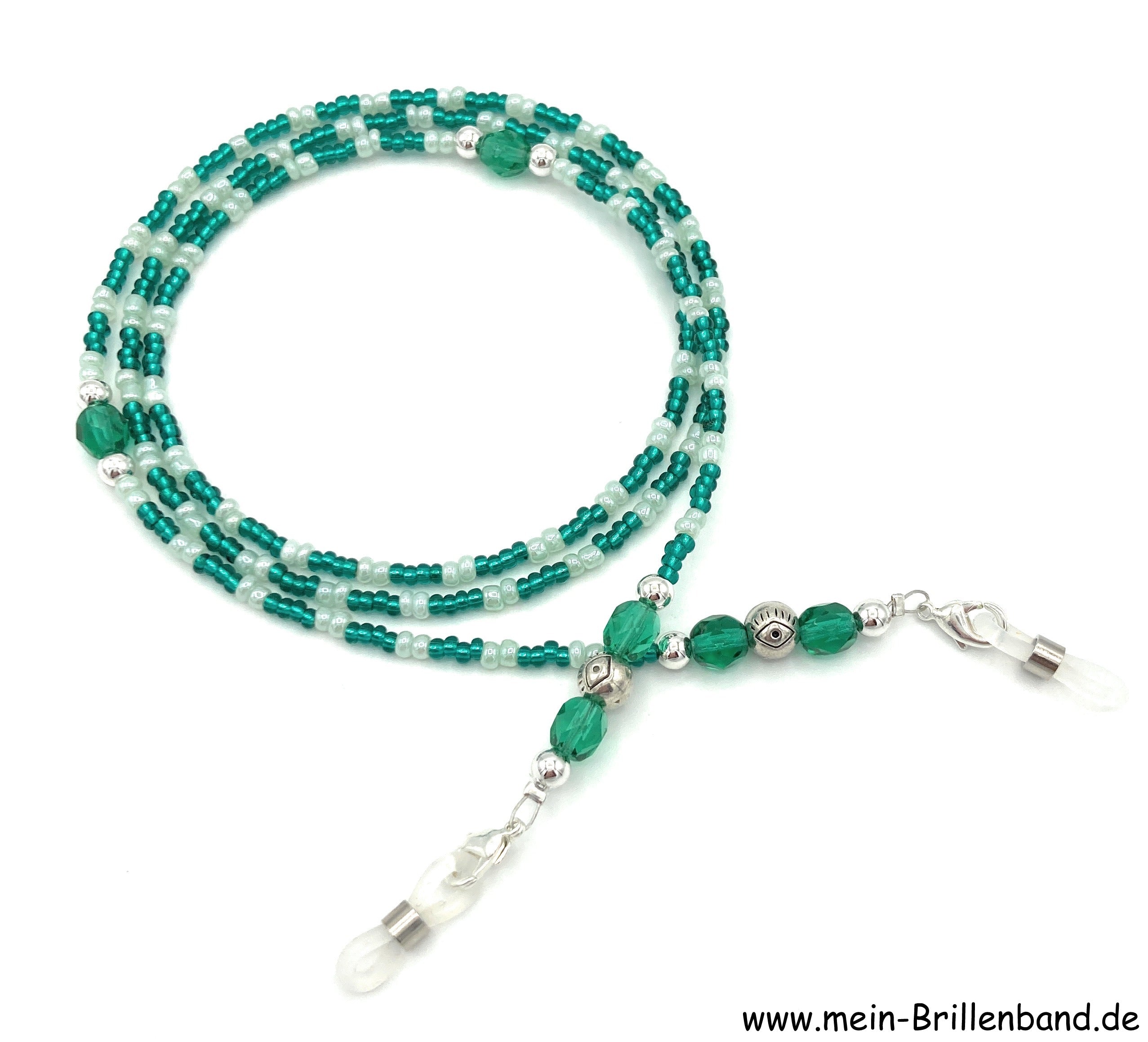 Brillenkette aus Metallperlen & Glasperlen – Grün
