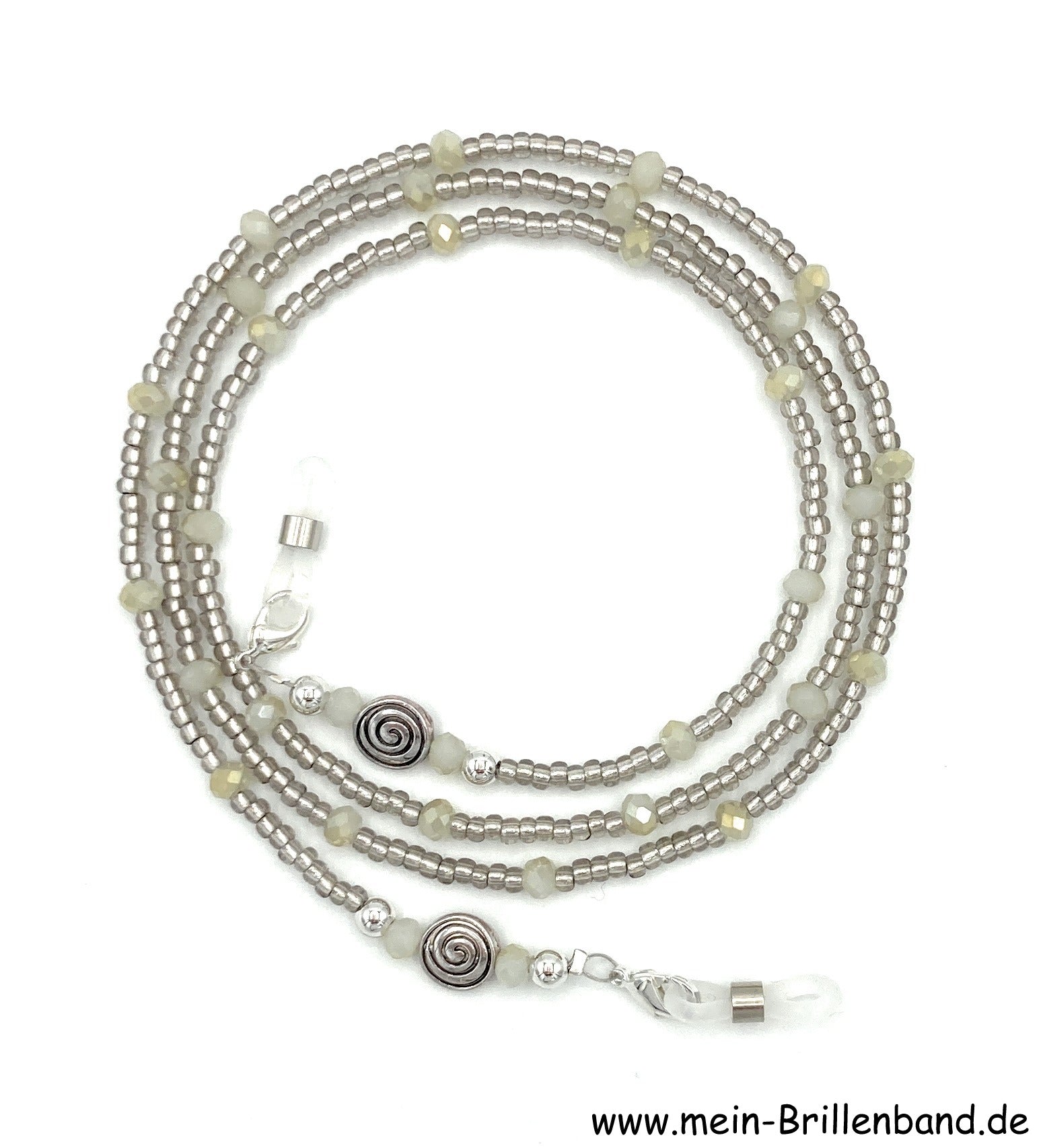 Brillenkette aus Glasschliffperlen & Rocailles – Silbergrau