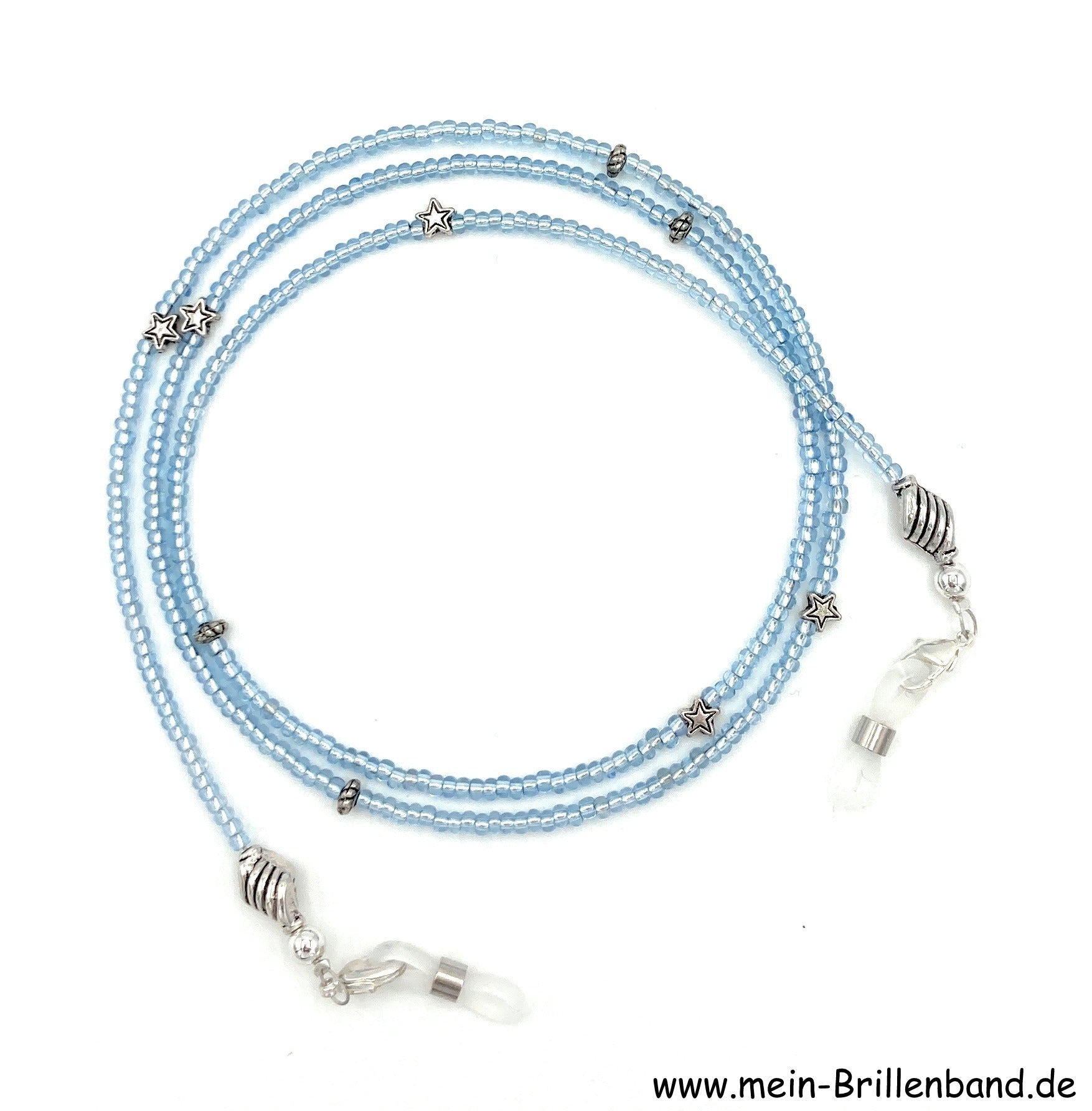 Brillenkette aus Rocailles & Metallperlen – Hellblau