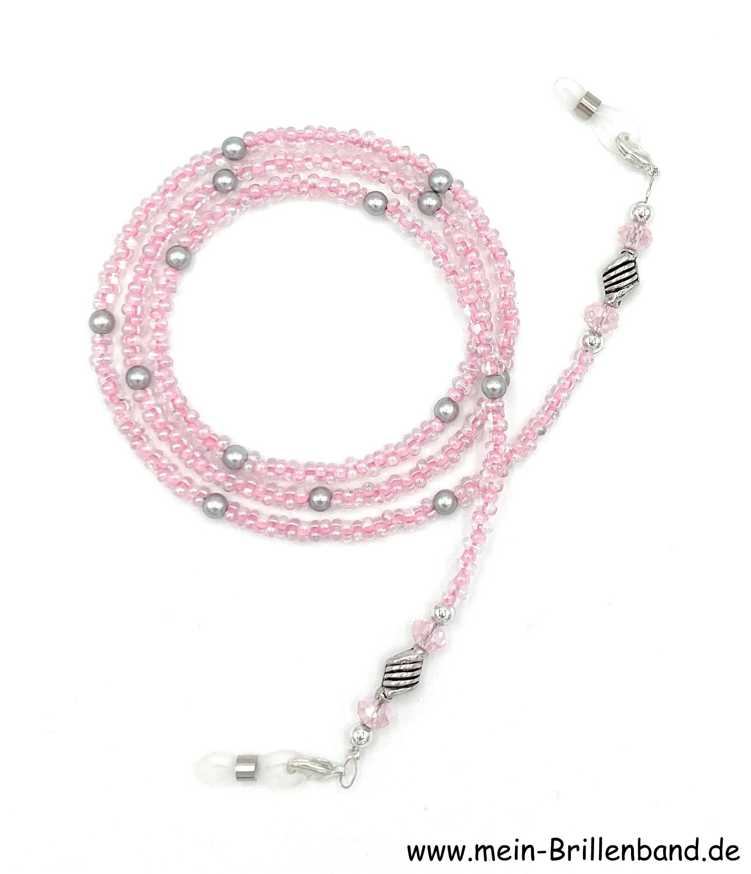 Brillenkette aus Schmetterlingsperlen & Glasschliffperlen – Kristall Rosé-Silber