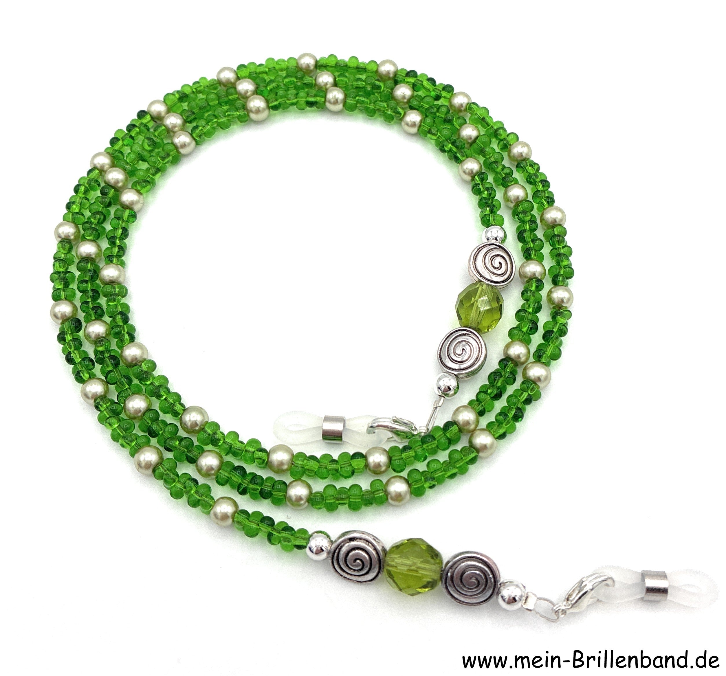 Brillenkette aus Glaswachsperlen & Metallperlen – Grün
