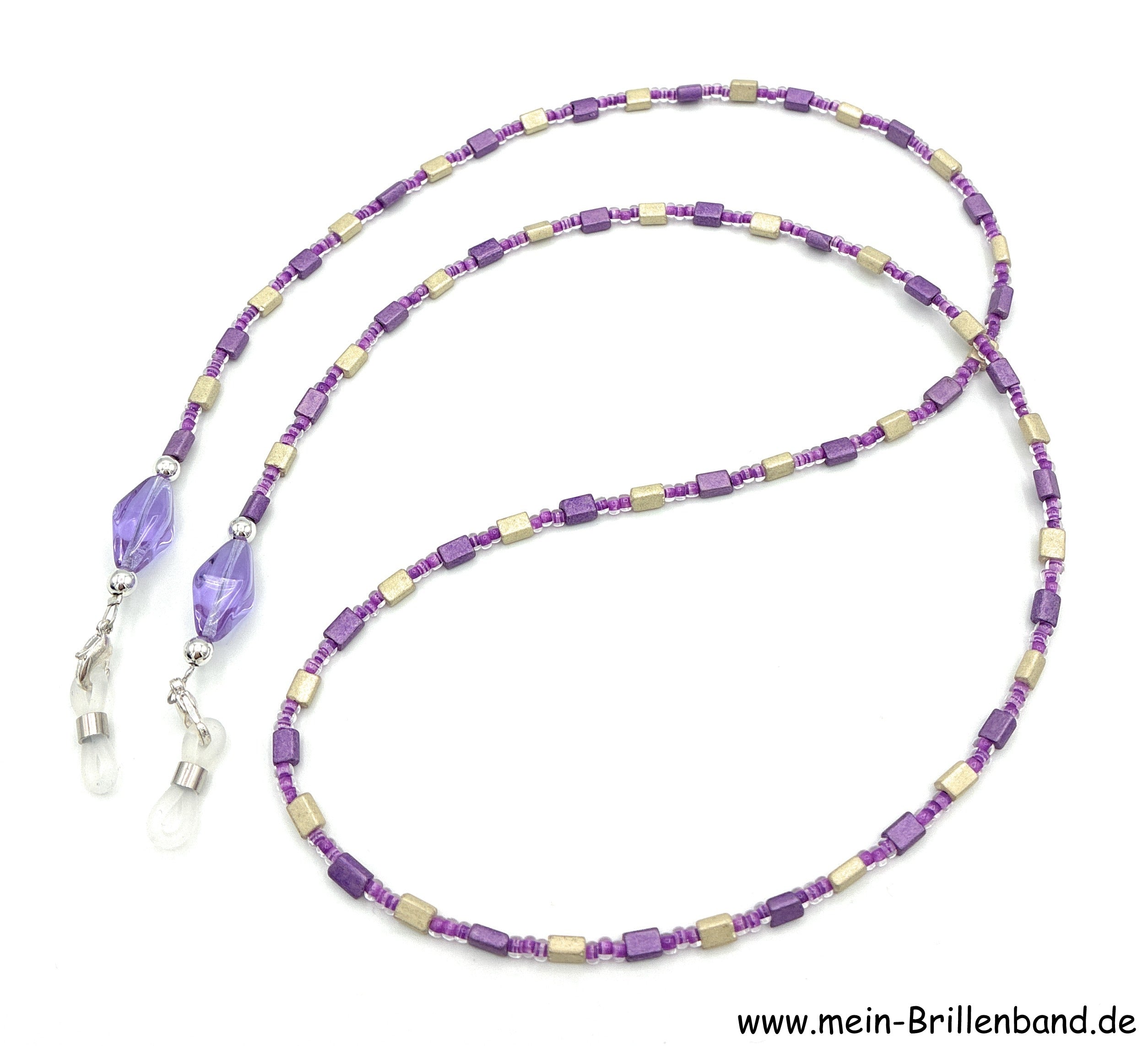 Brillenkette aus Rocailles & Glasperlen – Beige-Lila