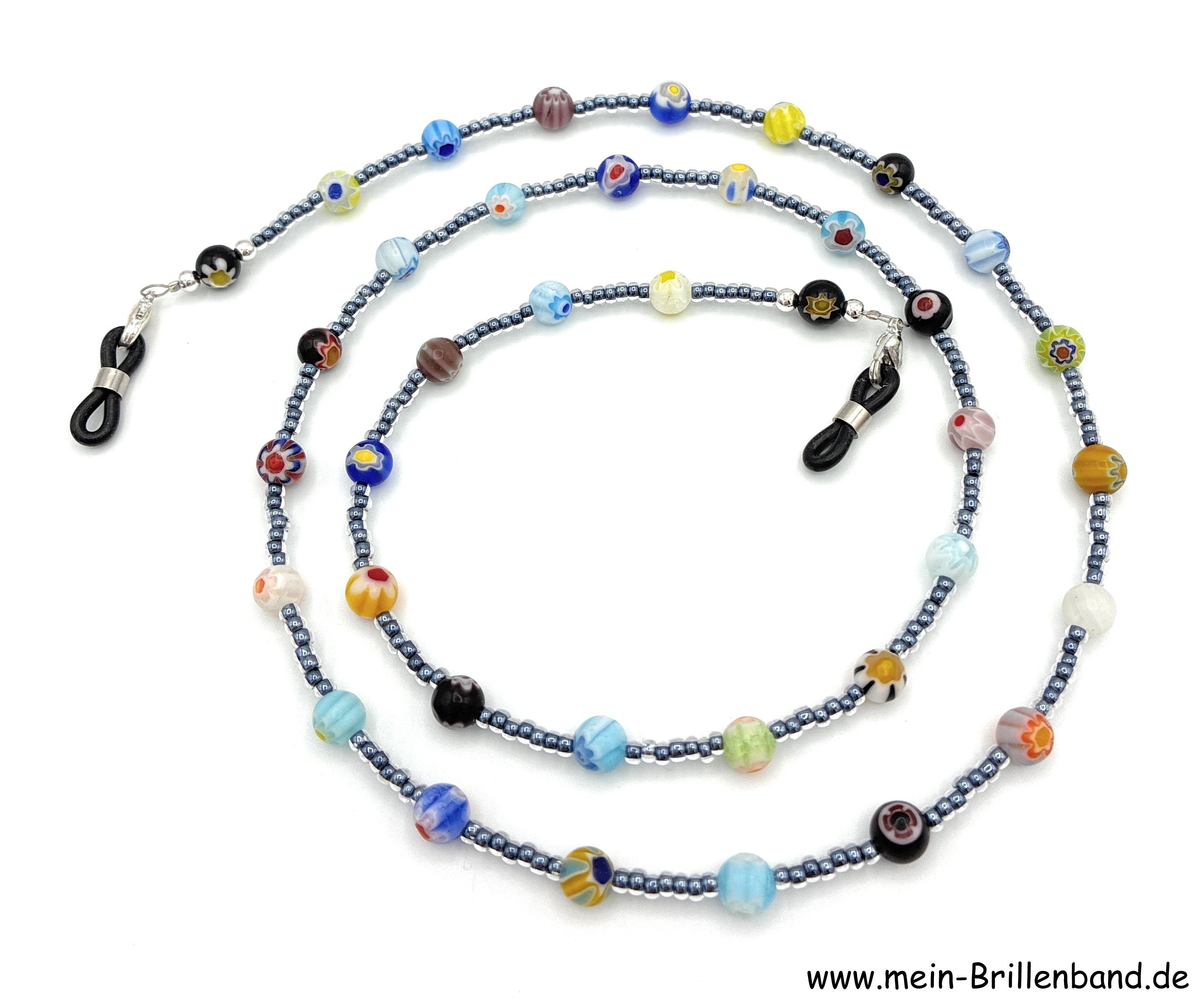 Brillenkette aus Millefiori-Perlen & Rocailles – Anthrazit