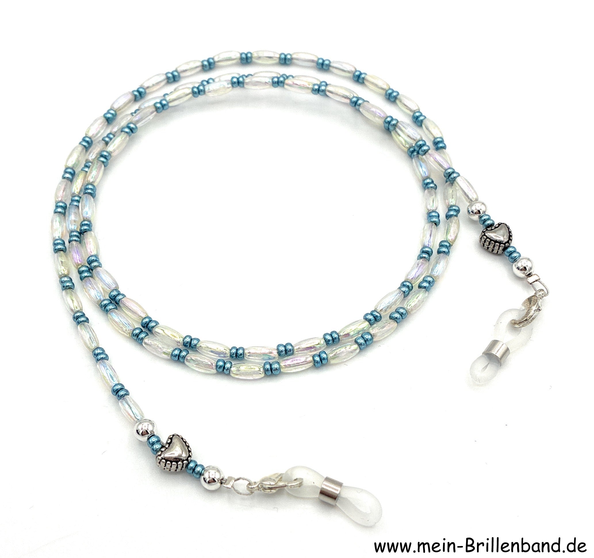 %Brillenkette - Brillenband "weiß - türkisgrün"