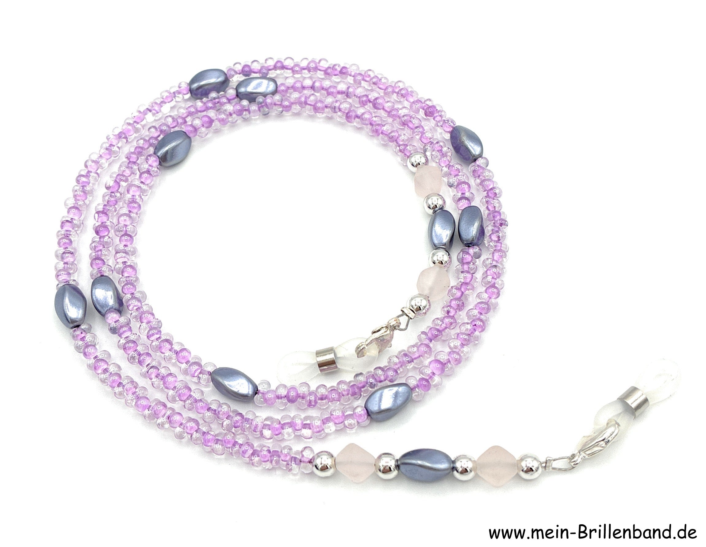 Brillenkette aus Glaswachsperlen & Glasperlen – Flieder-Anthrazit