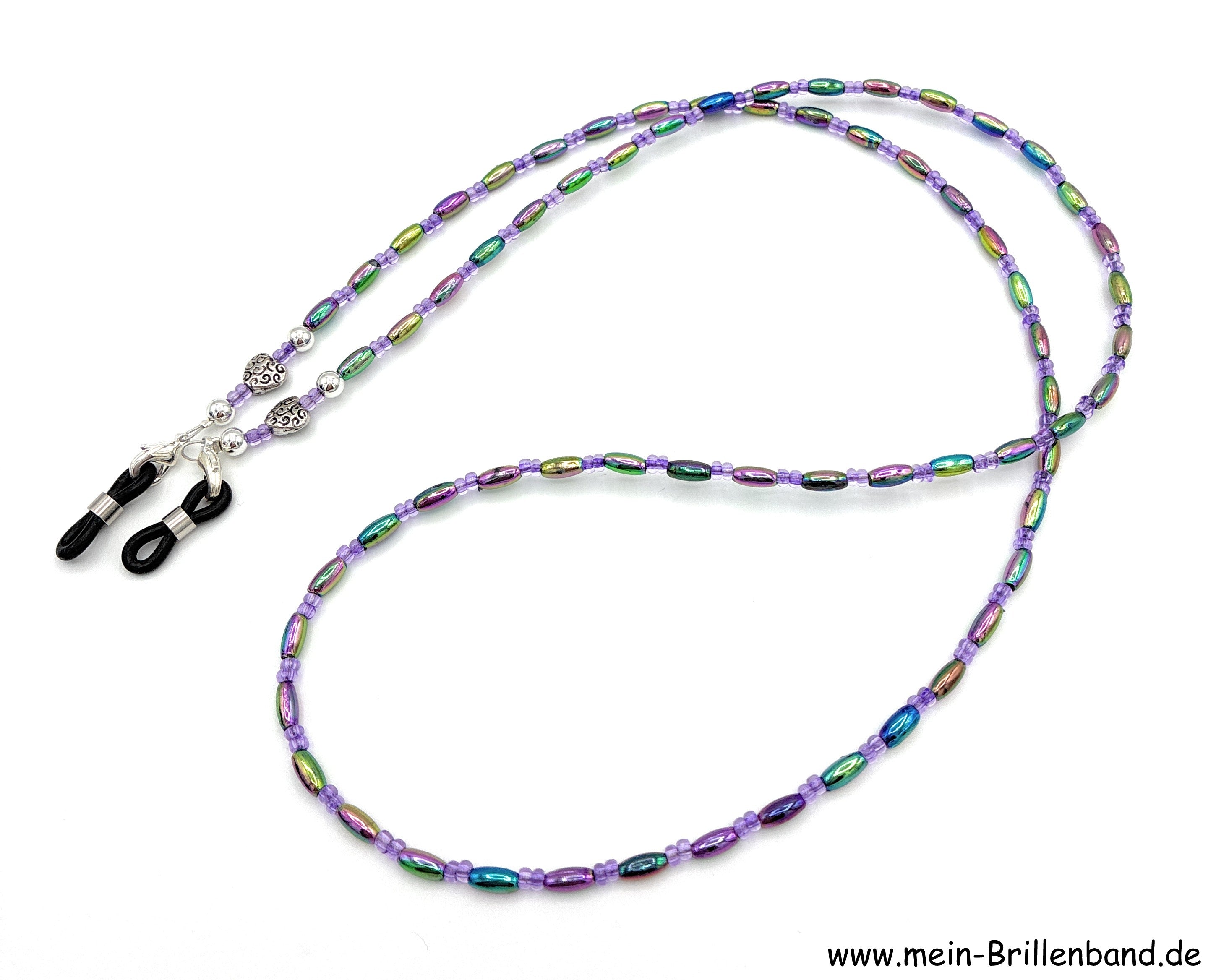Brillenkette aus Rocailles & Metallperlen – Lila Irisierend