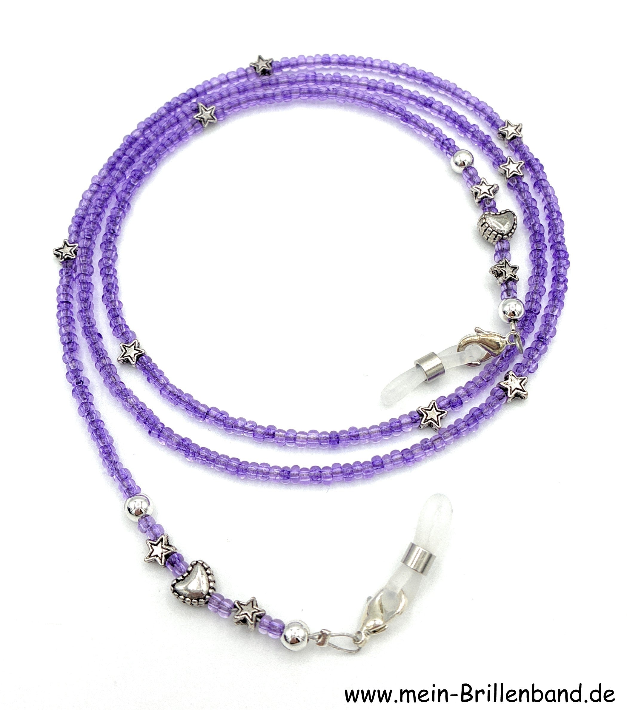 Brillenkette aus Rocailles & Metallperlen – Lila