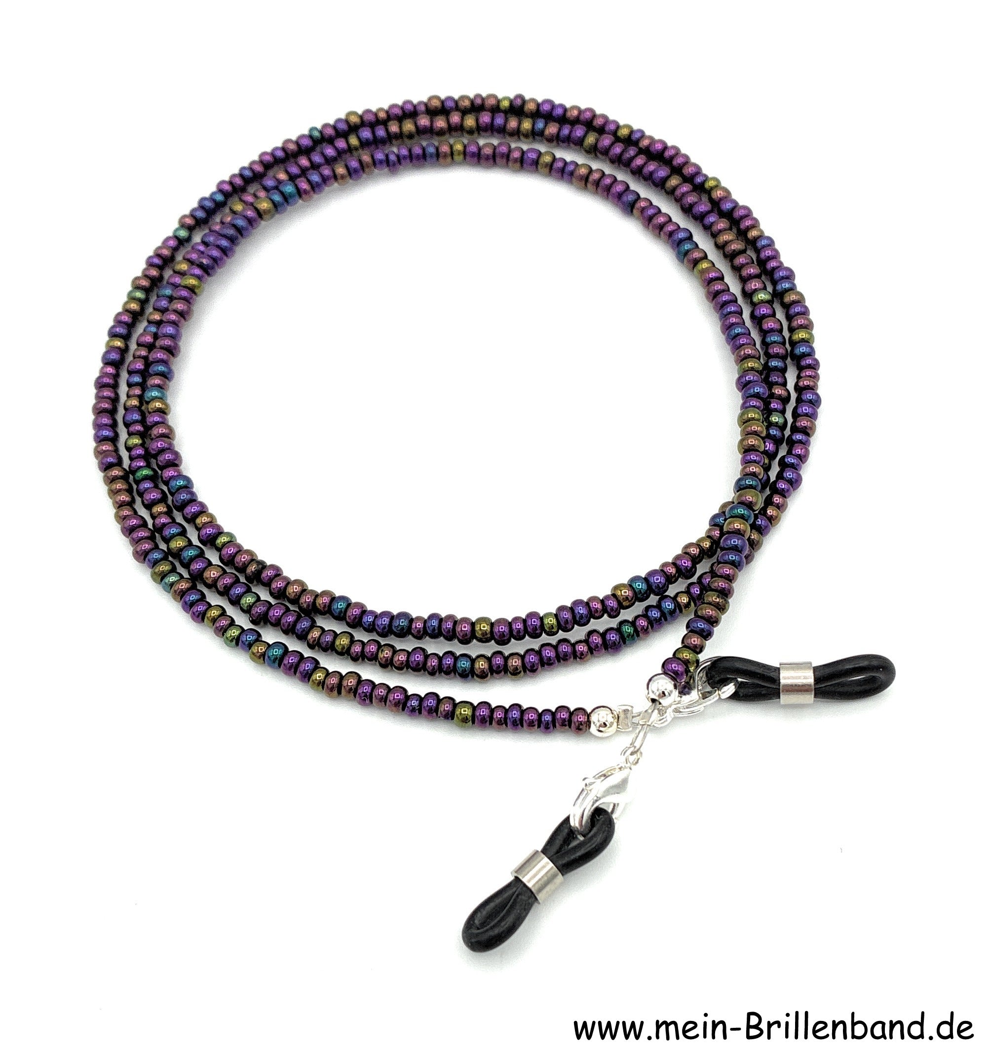 Brillenkette aus Rocailles & Glasperlen – Metallic Lila Irisierend