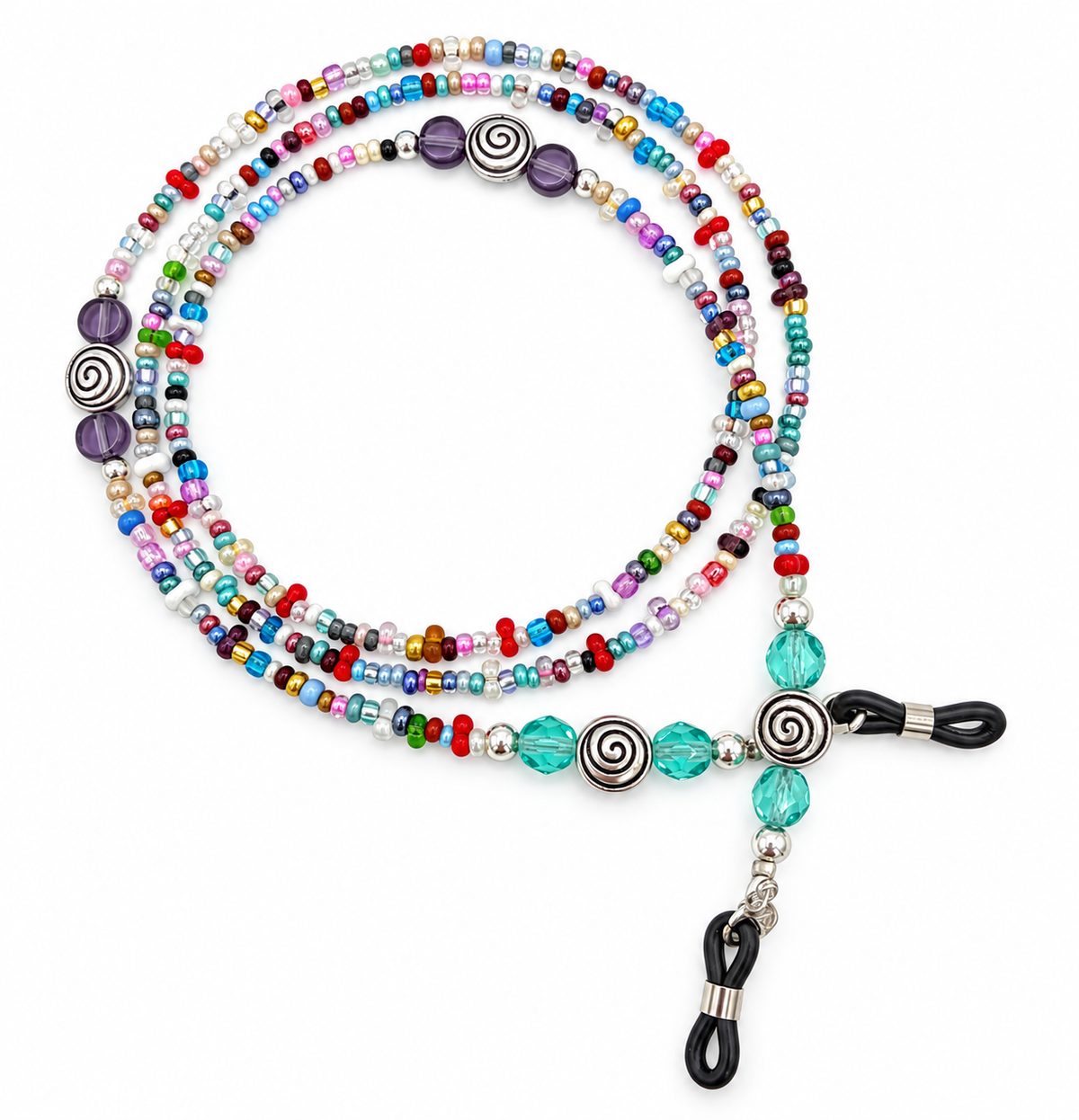 Brillenkette aus Rocailles & Metallperlen – Mehrfarbig