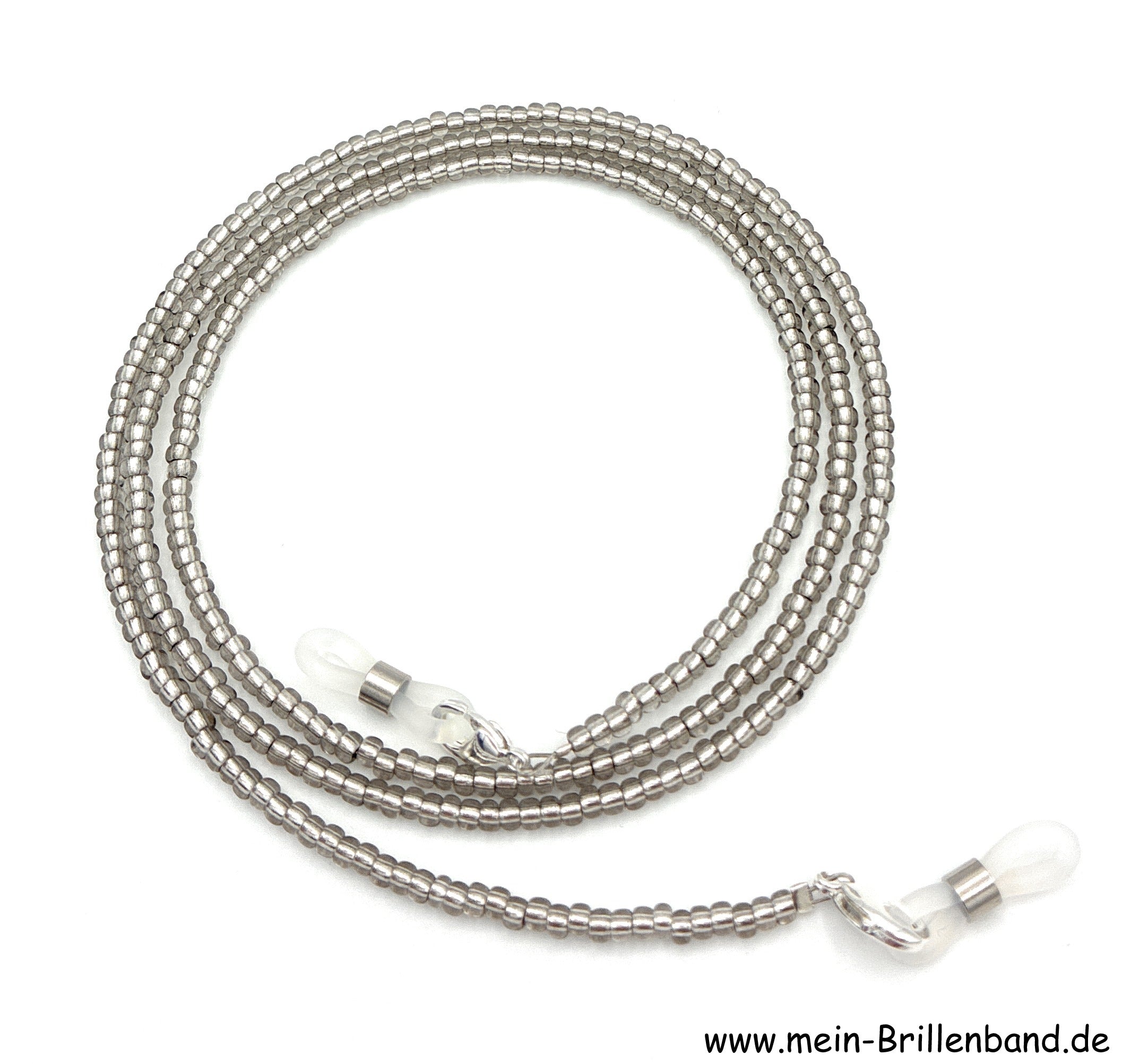 Brillenkette aus Rocailles & Glasperlen – Silbergrau