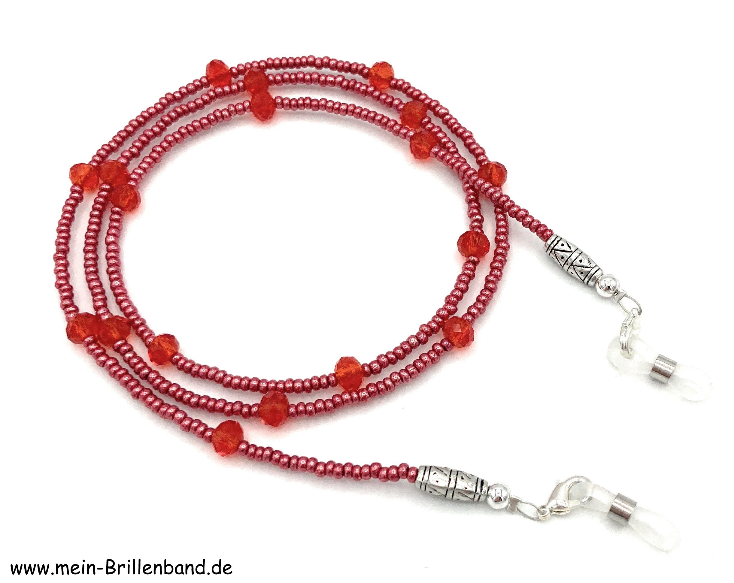 Brillenkette aus Glasschliffperlen & Rocailles – Rosa-Rot