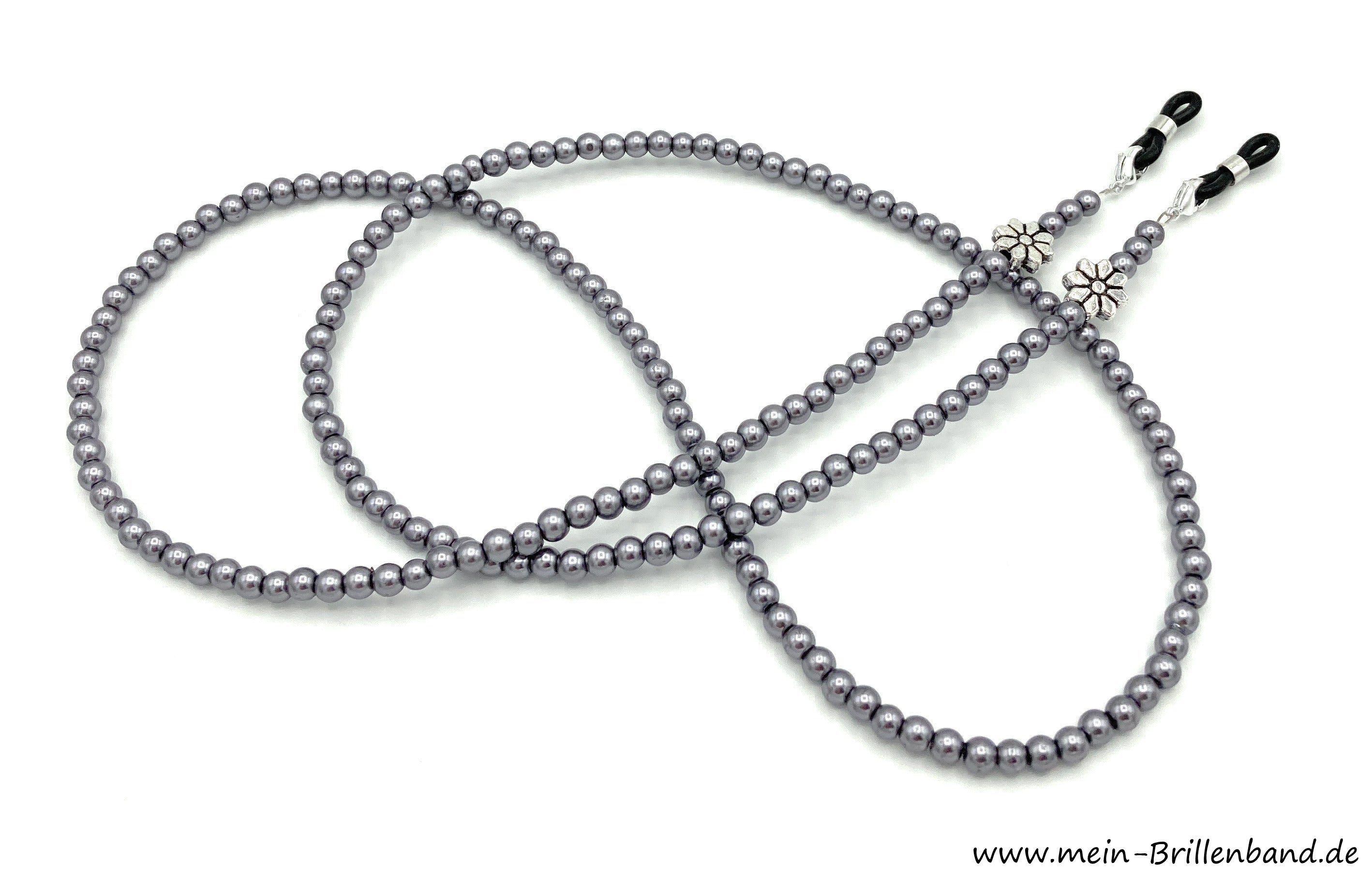 Brillenkette aus Glaswachsperlen & Metallperlen – Anthrazit