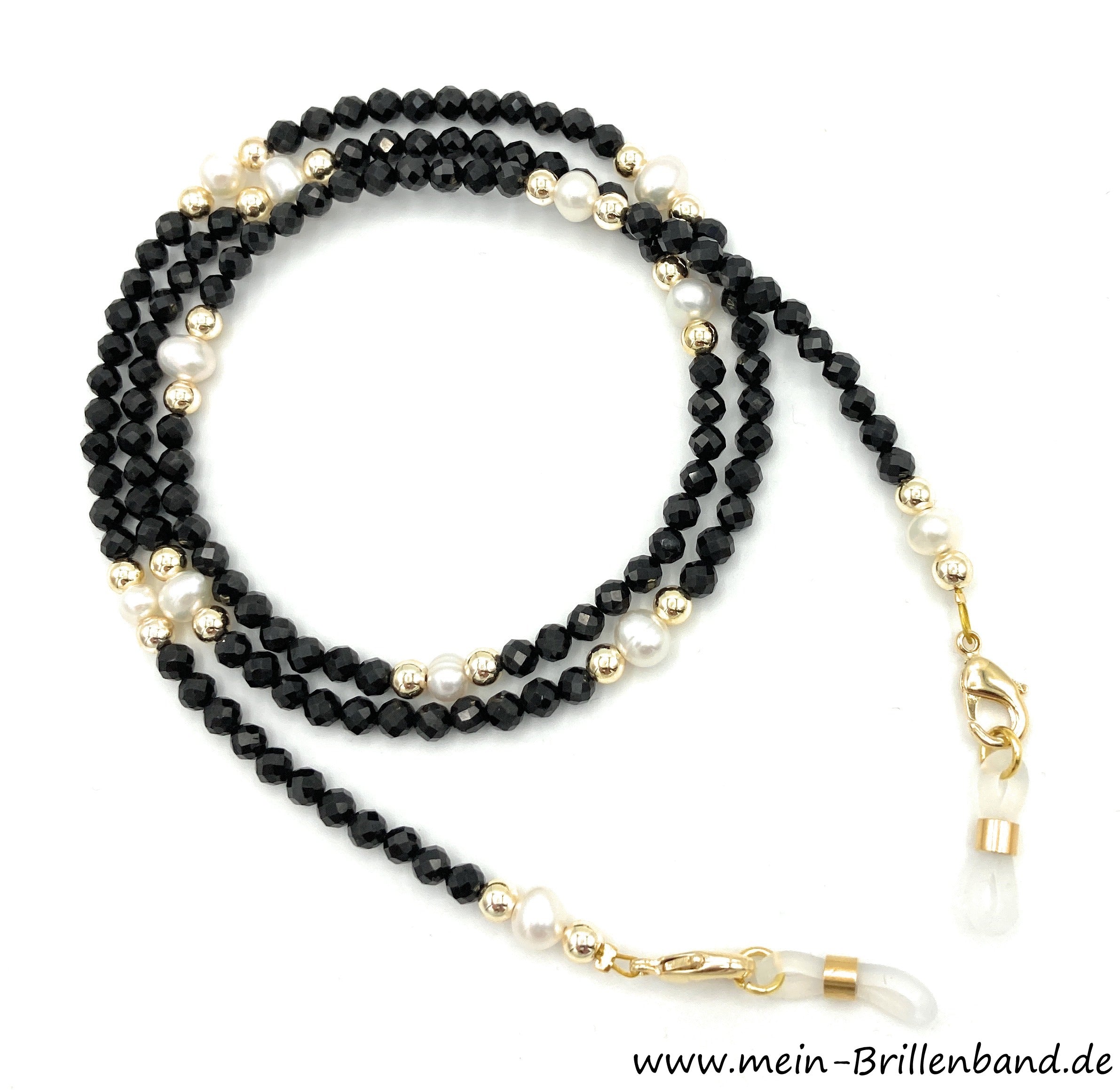 Brillenkette - Brillenband aus Edelsteinen "facettierten Spinell" und Zuchtperlen