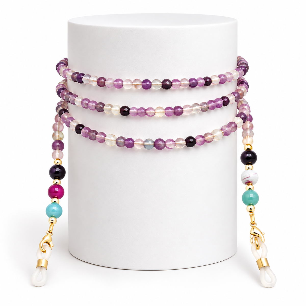 Brillenkette aus Fluorit-Achat - Mehrfarbig