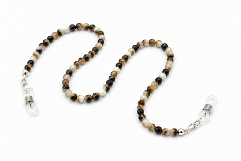 Brillenkette aus Black-Lip-Shell-Perlen – Schwarz, Beige und Weiß