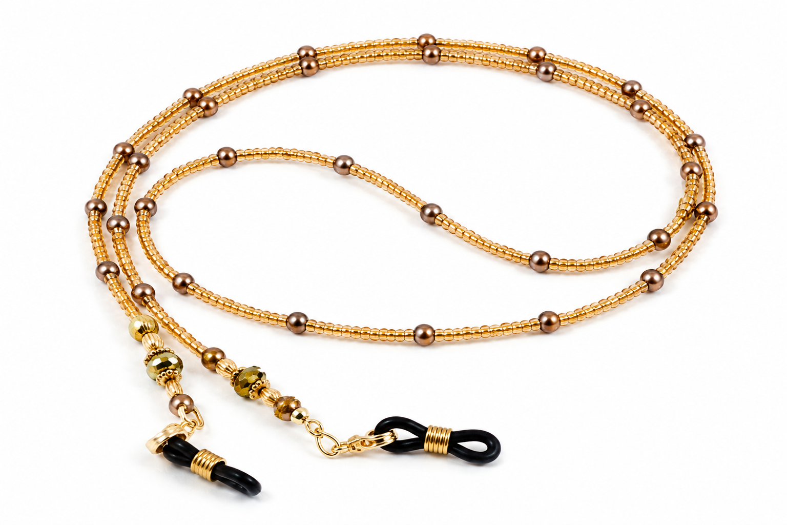 Brillenkette aus Glaswachsperlen & Rocailles – Apricot-Braun