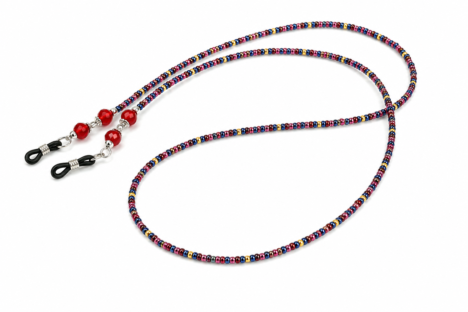 Brillenkette aus Glasschliffperlen & Rocailles – Anthrazit-Rot