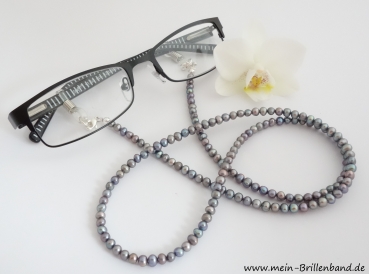 Brillenkette - Brillenband aus Süßwasserzuchtperlen "Grau"
