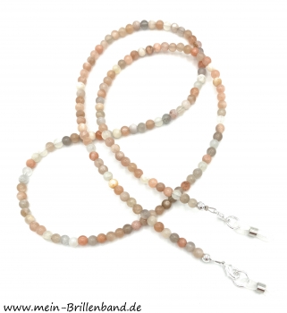Brillenkette - Brillenband aus Mondstein- und Sonnenstein Edelsteinen "beige-weiß"