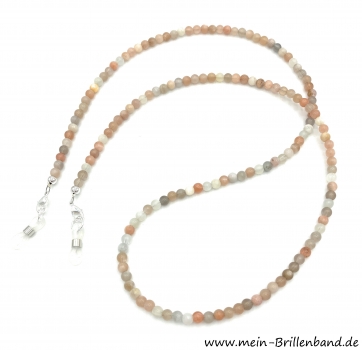 Brillenkette - Brillenband aus Mondstein- und Sonnenstein Edelsteinen "beige-weiß"