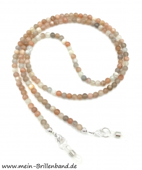 Brillenkette - Brillenband aus Mondstein- und Sonnenstein Edelsteinen "beige-weiß"