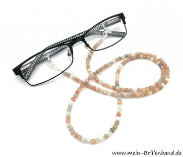 Brillenkette - Brillenband aus Mondstein- und Sonnenstein Edelsteinen "beige-weiß"
