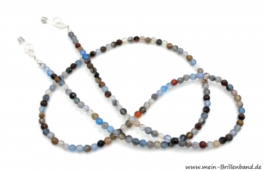 Brillenkette - Brillenband aus facettierten Edelsteinen Achat "beige-braun-blau"