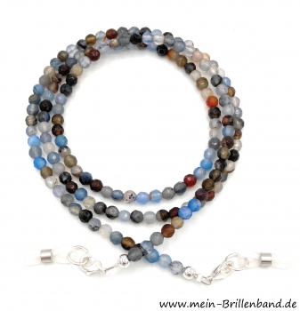 Brillenkette - Brillenband aus facettierten Edelsteinen Achat "beige-braun-blau"