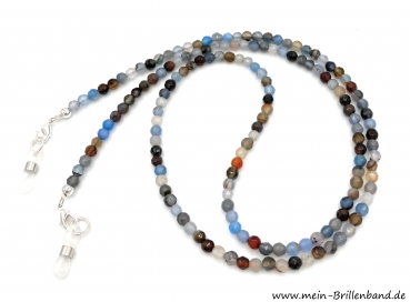 Brillenkette - Brillenband aus facettierten Edelsteinen Achat "beige-braun-blau"