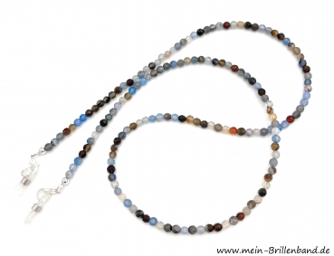 Brillenkette - Brillenband aus facettierten Edelsteinen Achat "beige-braun-blau"