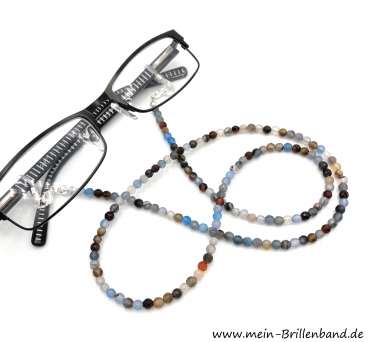 Brillenkette - Brillenband aus facettierten Edelsteinen Achat "beige-braun-blau"