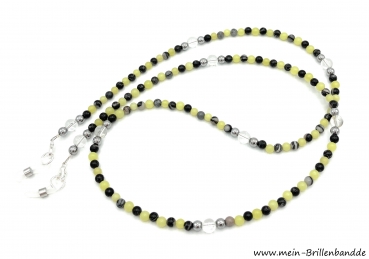 %Brillenkette - Brillenband aus Edelsteinen Jaspis- Jade "gelb-schwarz"