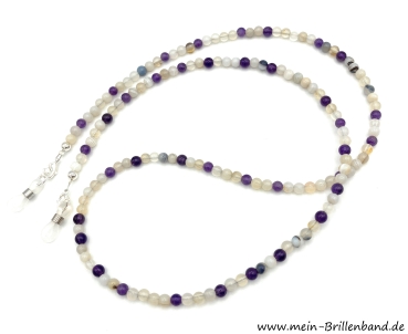 %Brillenkette - Brillenband aus Edelsteinen Achat und Amethyst "beige - lila"