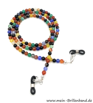 %Brillenkette - Brillenband aus Edelsteinen Achat "schwarz-bunt" 60cm