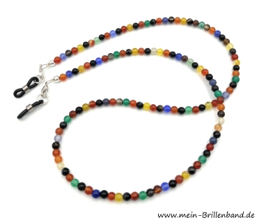 %Brillenkette - Brillenband aus Edelsteinen Achat "schwarz-bunt" 60cm