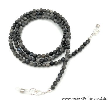 Brillenkette - Brillenband aus Edelsteinen Larvikit / schwarzer Lapradorit "schwarz-grau"