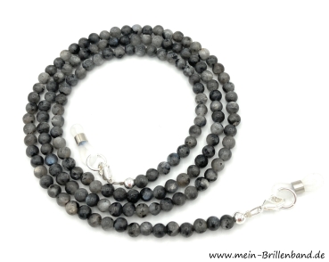 Brillenkette - Brillenband aus Edelsteinen Larvikit / schwarzer Lapradorit "schwarz-grau"