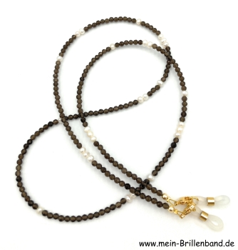 Brillenkette - Brillenband aus Rauchquarz Edelsteinperlen und Zuchtperlen "braun"