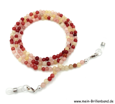 Brillenkette - Brillenband aus Edelsteinen Jade "rot - rosa"